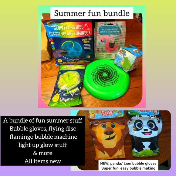 A bundle of fun summer stuff bubble gloves, flying disc flamingo bubble machine - Picture 1 of 6
